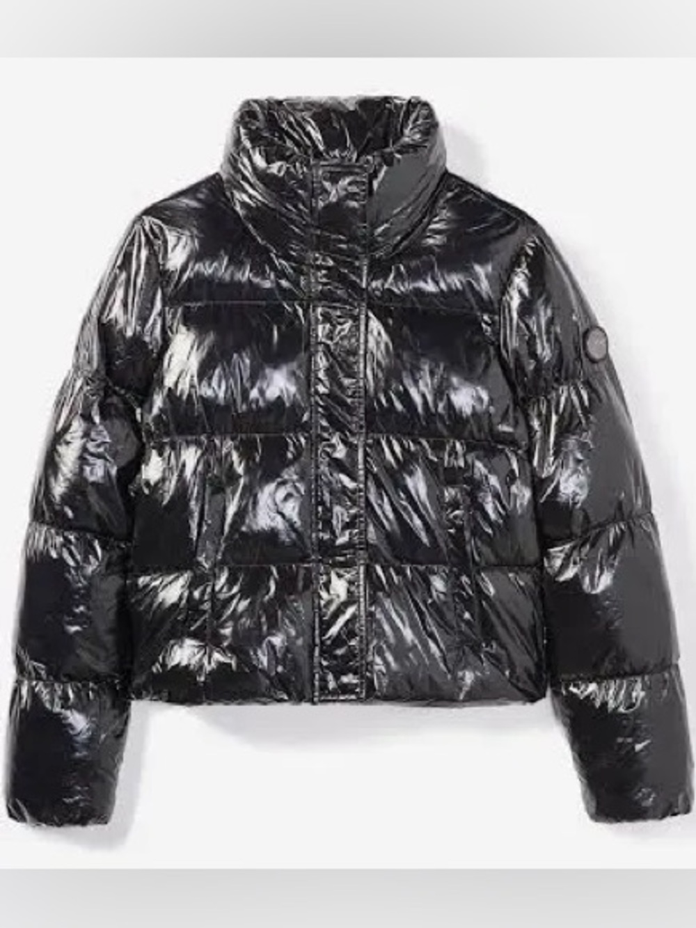 NWOT NOIZE Coco Glossy Black Cropped Puffer Women's Jacket S High Shine Wet Look